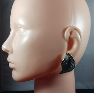 Vintage Women's Leaf Botanical Earrings Large Silver Tone